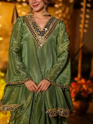 Women Tiered Mirror Work Kurta with Sharara & With Dupatta 7