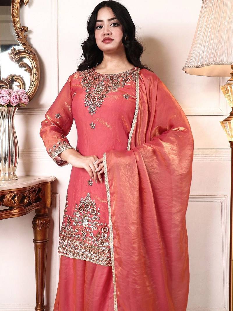 Women Ethnic Motifs Embroidered Regular Kurta with Palazzos & With Dupatta