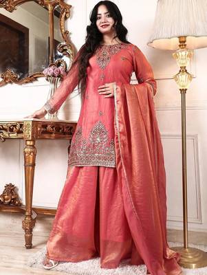 Women Ethnic Motifs Embroidered Regular Kurta with Palazzos & With Dupatta 2