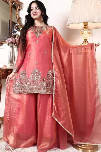Women Ethnic Motifs Embroidered Regular Kurta with Palazzos & With Dupatta