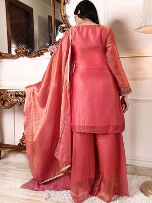 Women Ethnic Motifs Embroidered Regular Kurta with Palazzos & With Dupatta 4