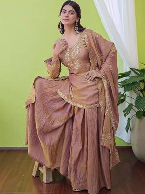 Women Ethnic Motifs Embroidered Regular Sequinned Kurta with Sharara & With Dupatta 1