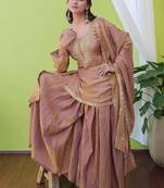 Women Ethnic Motifs Embroidered Regular Sequinned Kurta with Sharara & With Dupatta