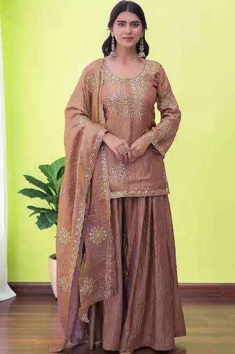 Women Ethnic Motifs Embroidered Regular Sequinned Kurta with Sharara & With Dupatta
