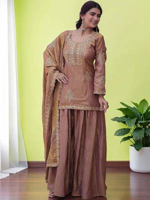 Women Ethnic Motifs Embroidered Regular Sequinned Kurta with Sharara & With Dupatta 3