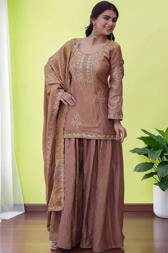 Women Ethnic Motifs Embroidered Regular Sequinned Kurta with Sharara & With Dupatta