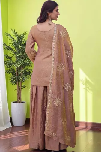 Women Ethnic Motifs Embroidered Regular Sequinned Kurta with Sharara & With Dupatta