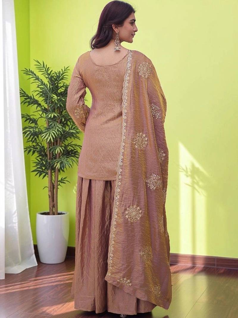 Women Ethnic Motifs Embroidered Regular Sequinned Kurta with Sharara & With Dupatta