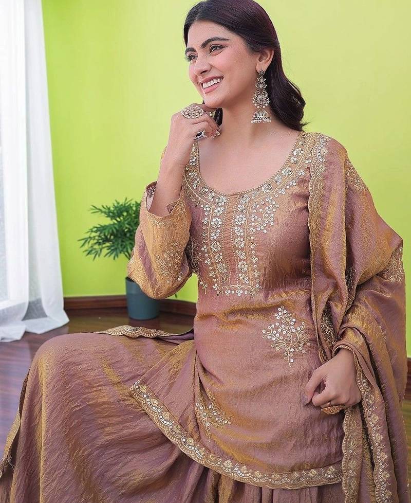 Women Ethnic Motifs Embroidered Regular Sequinned Kurta with Sharara & With Dupatta
