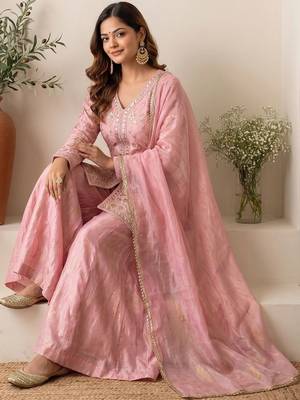 Women Ethnic Motifs Embroidered Regular Kurta with Sharara & With Dupatta 1