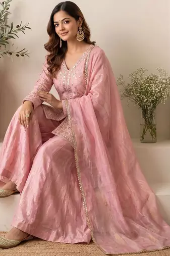 Women Ethnic Motifs Embroidered Regular Kurta with Sharara & With Dupatta