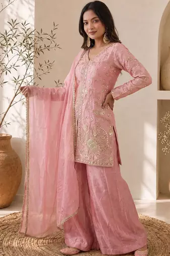 Women Ethnic Motifs Embroidered Regular Kurta with Sharara & With Dupatta