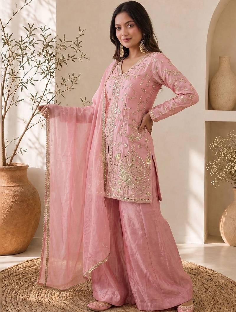 Women Ethnic Motifs Embroidered Regular Kurta with Sharara & With Dupatta