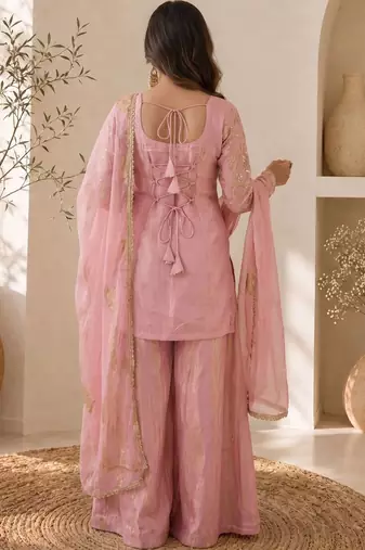 Women Ethnic Motifs Embroidered Regular Kurta with Sharara & With Dupatta