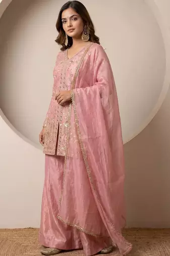 Women Ethnic Motifs Embroidered Regular Kurta with Sharara & With Dupatta