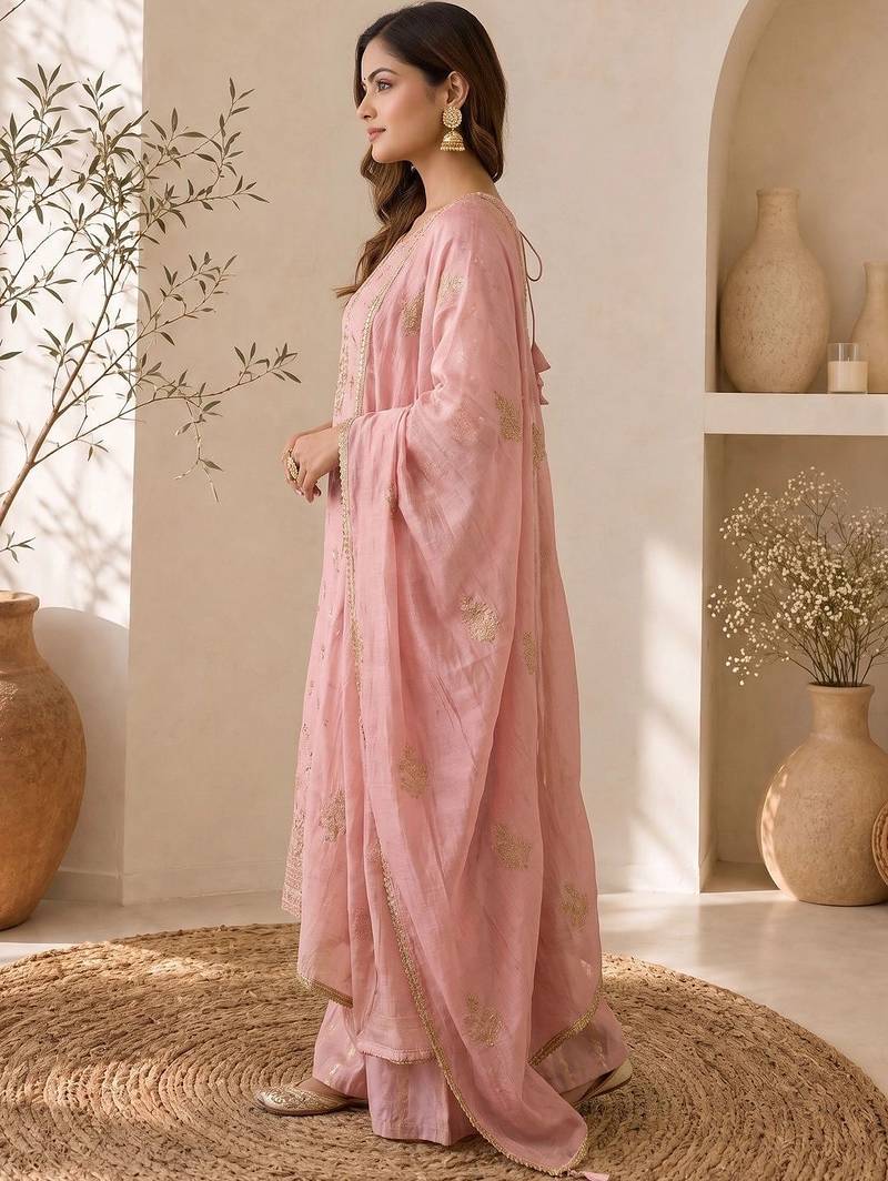 Women Ethnic Motifs Embroidered Regular Kurta with Sharara & With Dupatta