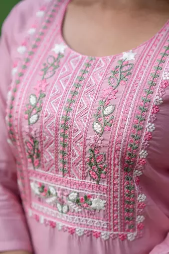 Women Ethnic Motifs Embroidered Regular Thread Work Chanderi Silk Kurta with Trousers & With Dupatta