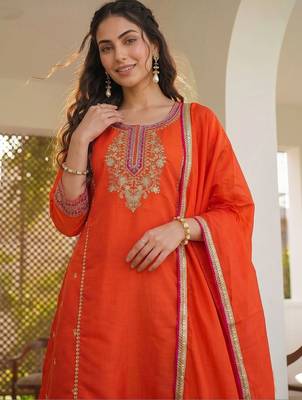 Women Ethnic Motifs Embroidered Regular Thread Work Kurta with Trousers & With Dupatta 1