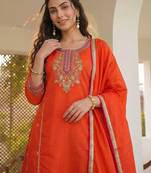 Women Ethnic Motifs Embroidered Regular Thread Work Kurta with Trousers & With Dupatta