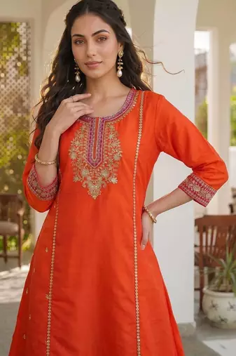 Women Ethnic Motifs Embroidered Regular Thread Work Kurta with Trousers & With Dupatta