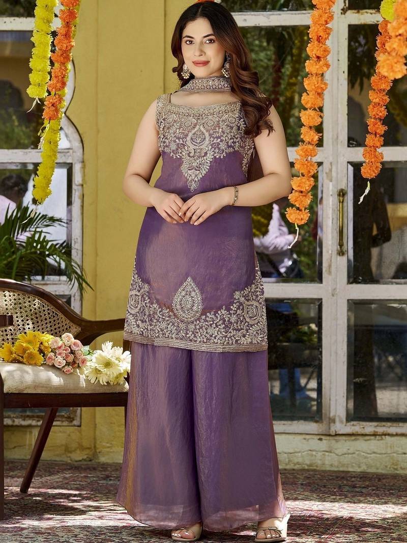 Women Ethnic Motifs Embroidered Regular Kurta with Palazzos & With Dupatta