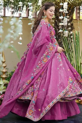 Women Floral Embroidered Empire Thread Work Kurta with Palazzos & With Dupatta