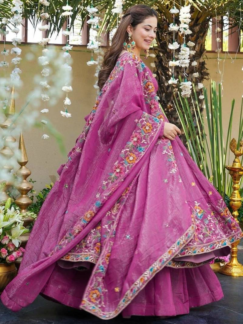 Women Floral Embroidered Empire Thread Work Kurta with Palazzos & With Dupatta