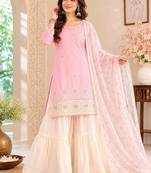 Women Ethnic Motifs Embroidered Regular Thread Work Kurta with Sharara & With Dupatta