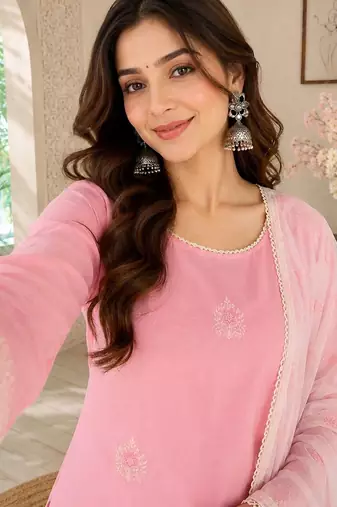 Women Ethnic Motifs Embroidered Regular Thread Work Kurta with Sharara & With Dupatta
