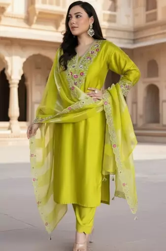 Women Ethnic Motifs Embroidered Regular Thread Work Kurta with Trousers & With Dupatta