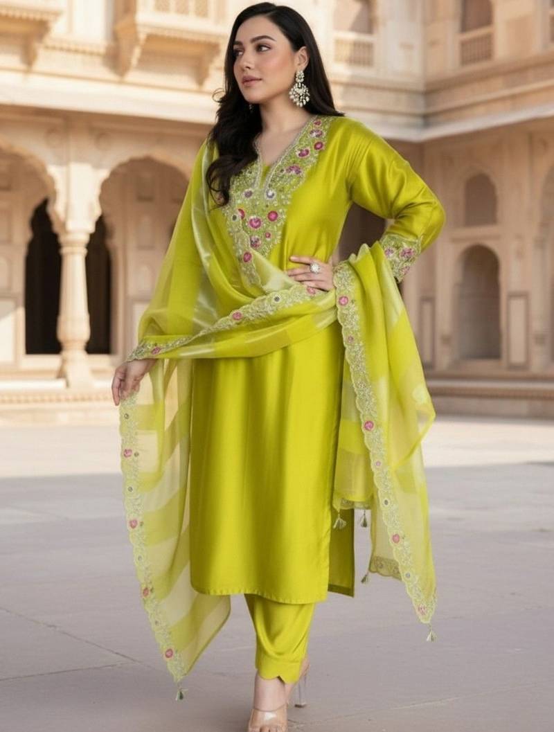 Women Ethnic Motifs Embroidered Regular Thread Work Kurta with Trousers & With Dupatta