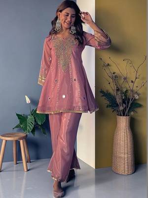 Women Ethnic Motifs Embroidered Regular Mirror Work Kurta with Palazzos 1