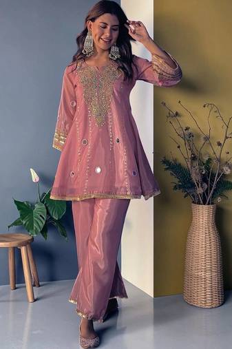 Women Ethnic Motifs Embroidered Regular Mirror Work Kurta with Palazzos