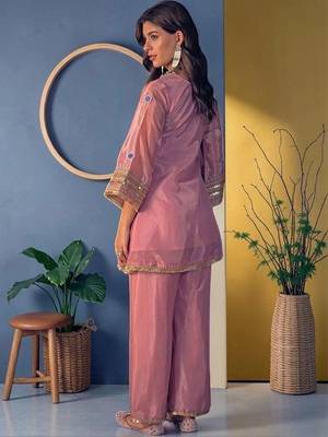Women Ethnic Motifs Embroidered Regular Mirror Work Kurta with Palazzos 2