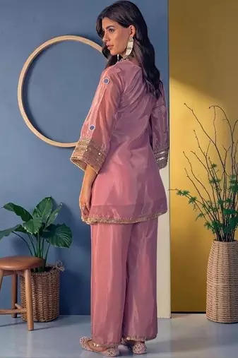 Women Ethnic Motifs Embroidered Regular Mirror Work Kurta with Palazzos