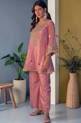 Women Ethnic Motifs Embroidered Regular Mirror Work Kurta with Palazzos
