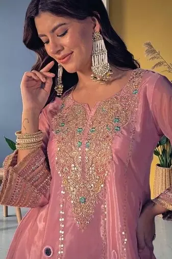 Women Ethnic Motifs Embroidered Regular Mirror Work Kurta with Palazzos