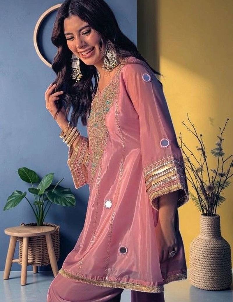 Women Ethnic Motifs Embroidered Regular Mirror Work Kurta with Palazzos