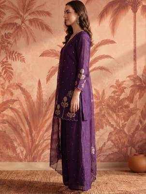Women Ethnic Motifs Embroidered Regular Thread Work Chanderi Silk Kurta with Palazzos & With Dupatta 7