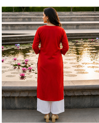 Red Rayon Embroidered Kurti with Palazzo for Women | Festive Wear 4