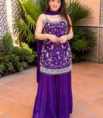 Ethnic Motifs Thread Work Silk Chiffon Kurta with Sharara & With Dupatta
