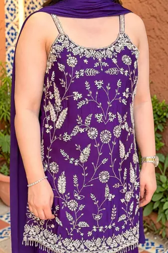 Ethnic Motifs Thread Work Silk Chiffon Kurta with Sharara & With Dupatta