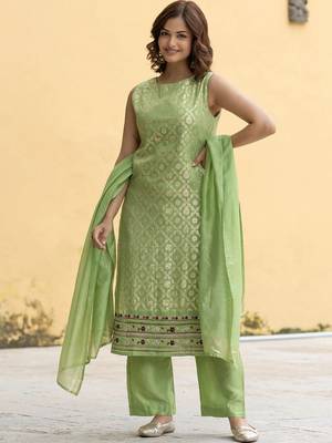 Women Ethnic Motifs Regular Thread Work Kurta with Palazzos & With Dupatta 1