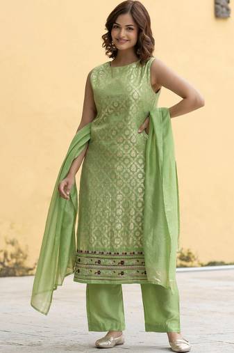 Women Ethnic Motifs Regular Thread Work Kurta with Palazzos & With Dupatta