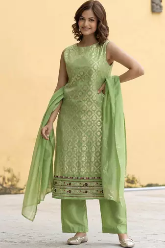 Women Ethnic Motifs Regular Thread Work Kurta with Palazzos & With Dupatta