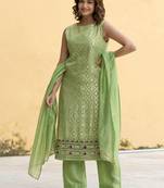 Women Ethnic Motifs Regular Thread Work Kurta with Palazzos & With Dupatta