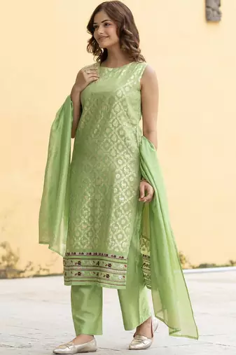 Women Ethnic Motifs Regular Thread Work Kurta with Palazzos & With Dupatta