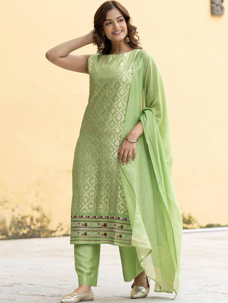Women Ethnic Motifs Regular Thread Work Kurta with Palazzos & With Dupatta