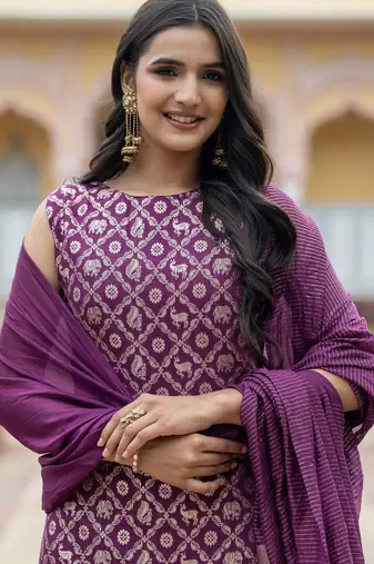 Women Ethnic Motifs Printed Regular Kurta with Trousers & With Dupatta