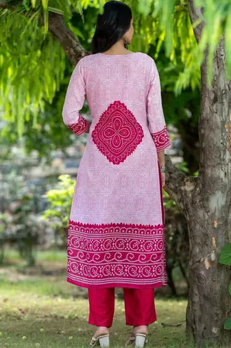 Women Bandhani Printed Regular Pure Cotton Kurta with Trousers & With Dupatta